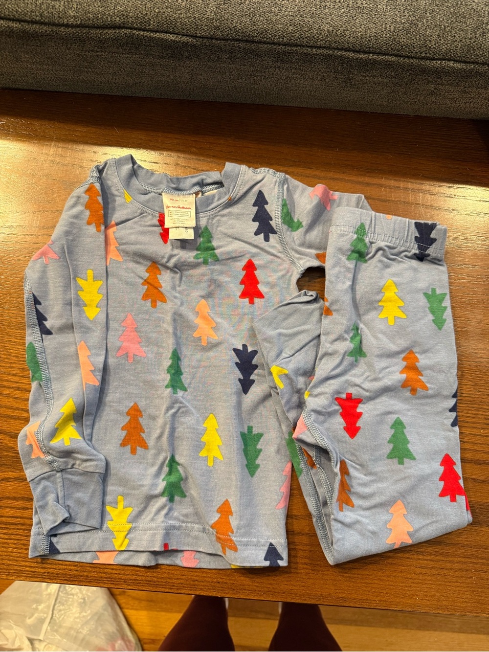 Hanna Andersson Light Blue Tree Print Pajama Set with Multicolor Trees